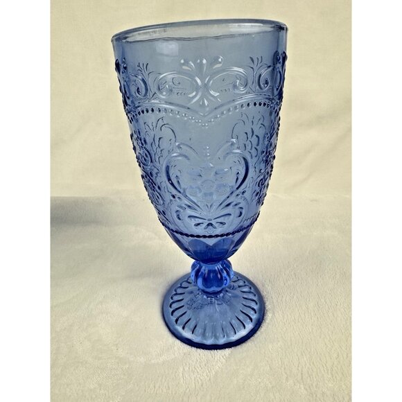 Pioneer Woman Amelia 4-Piece 14.7 oz Glass Goblet Set with Embossed Design Blue - Picture 5 of 5